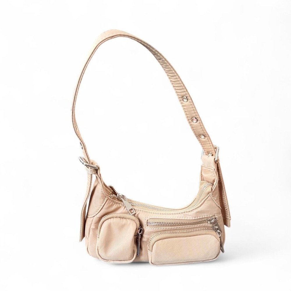 Forever 21 Women's Beige Mini Shoulder Bag Boho Crescent Moon Y2K Utility Pocket
